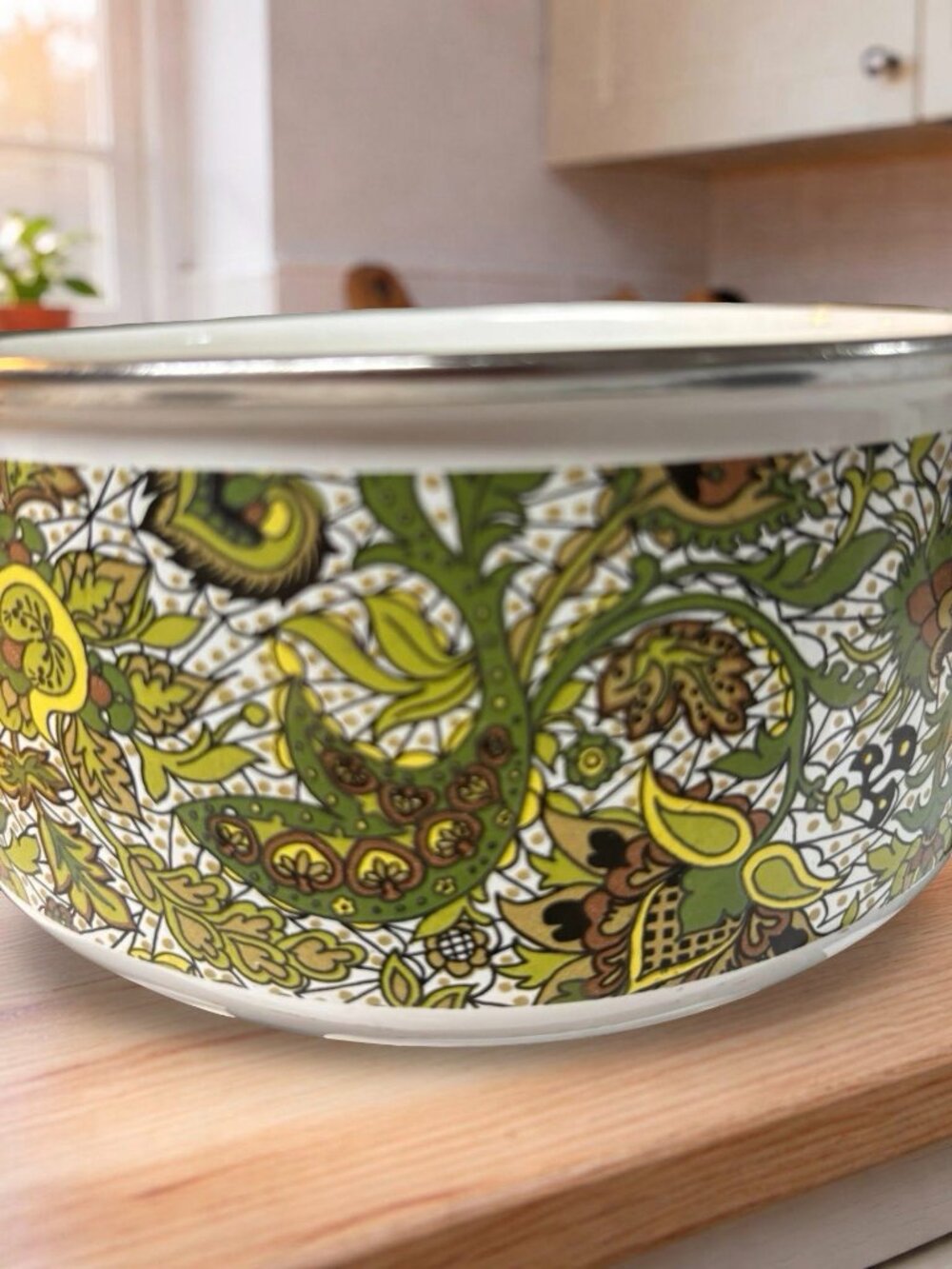 Fancipans Retro 1970s Enamel Saucepan With Green Paisley Pattern 12.5" Length 3. - Picture 2 of 5